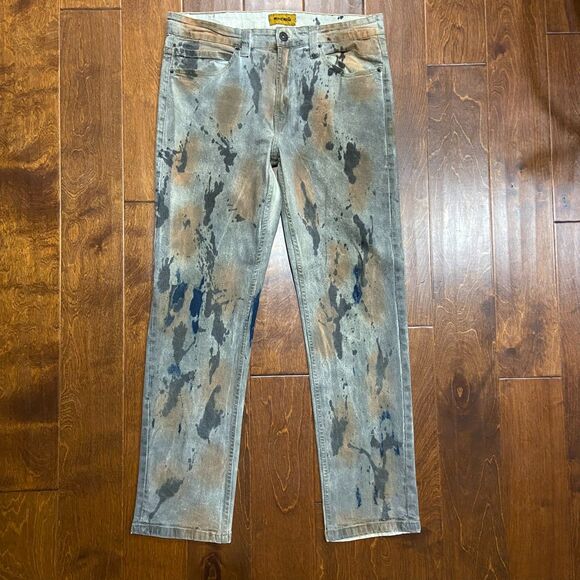 Makobi Slim Fit Paint Splatter Flap Pocket Grey Denim Jeans Men's 34 x 32 - Picture 3 of 10